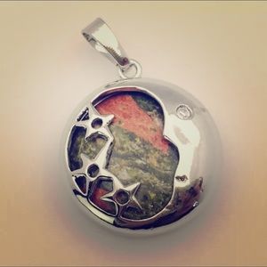 Unakite Crystal Moon Star Necklace Silver Balance